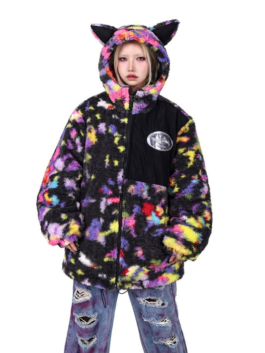 Colorful Boa Fleece Hoodie Jacket X2615