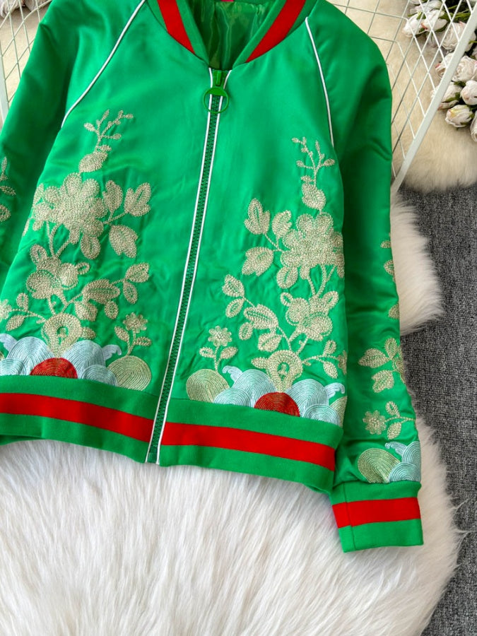 Flower Pattern Full Zip China Jacket X2908
