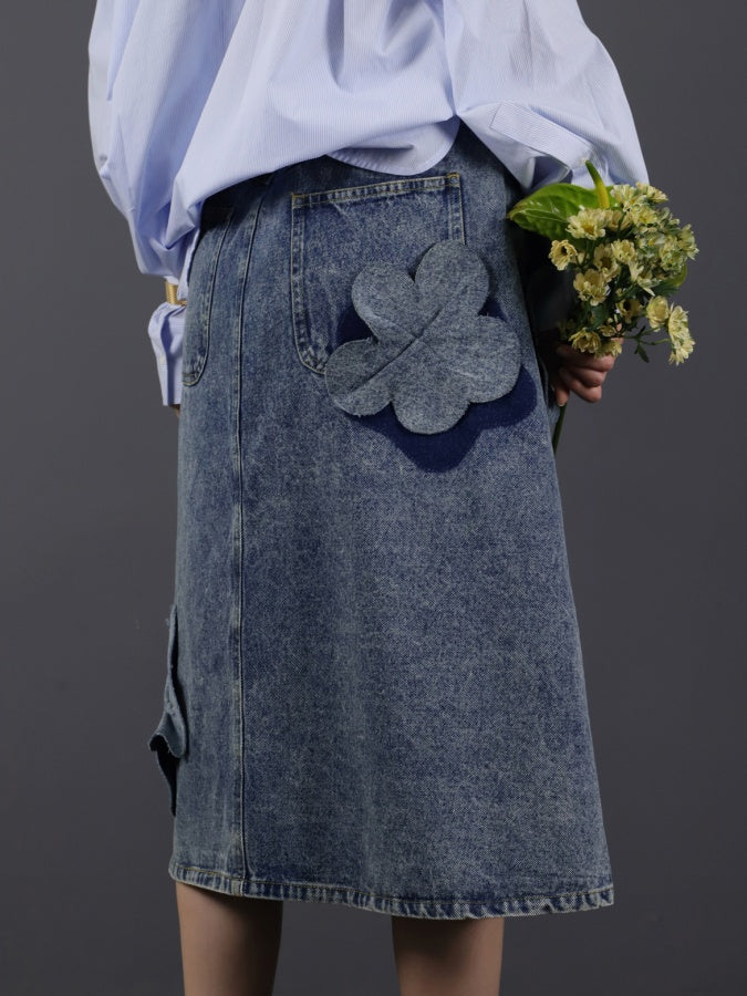 3D Flower Decorated Denim Skirt X2758