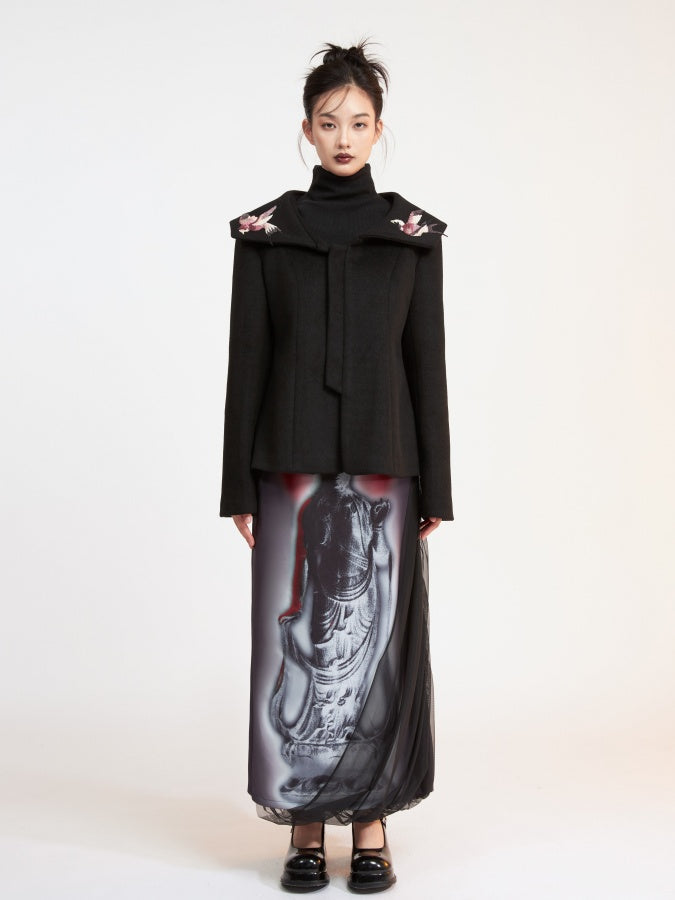 Printed Draped Mesh Skirt X2638
