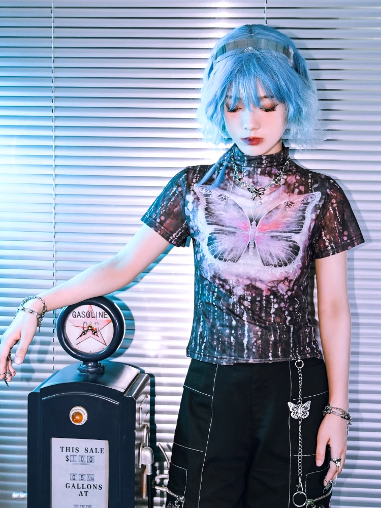 Sweet Cool Mesh Print Short T-shirt X3278