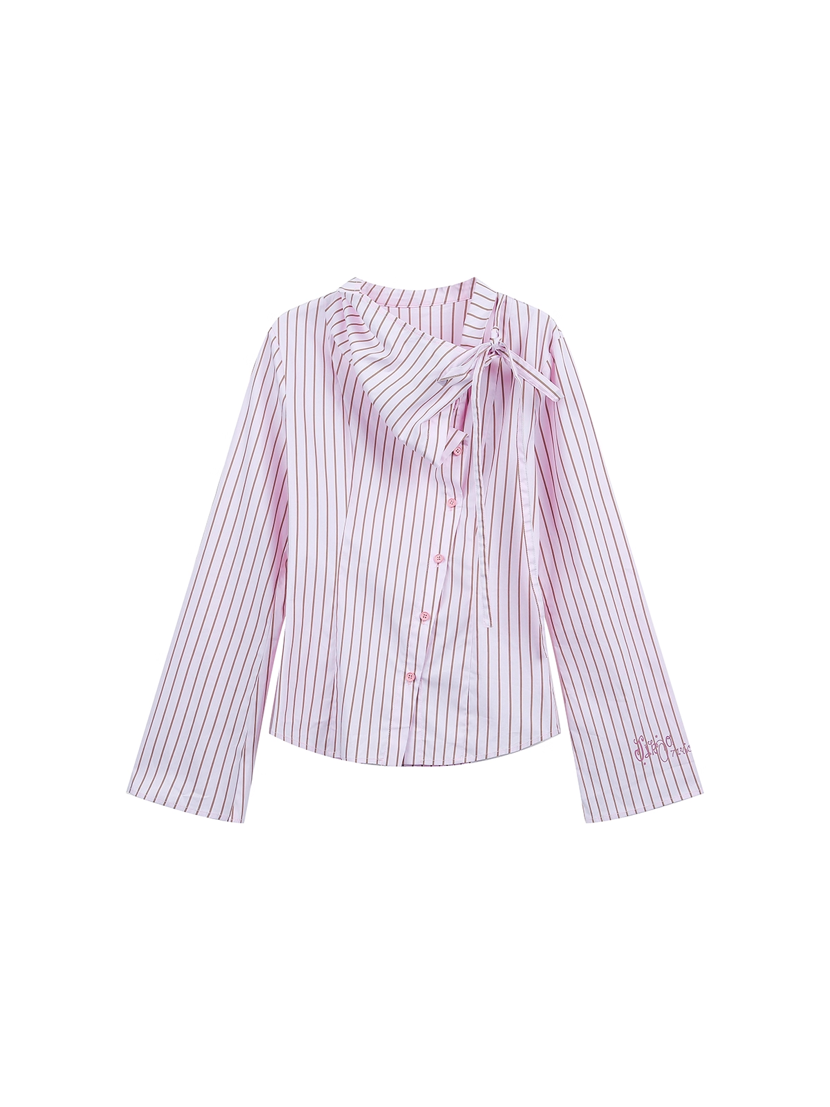Blue Striped Long Sleeve Overlap Collar Shirt X3333