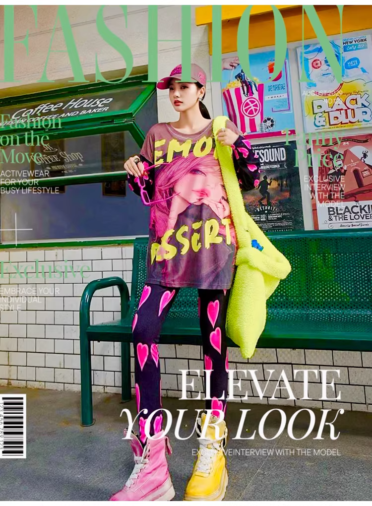 Colorful Print Fleece-Lined Stretch Leggings X3496