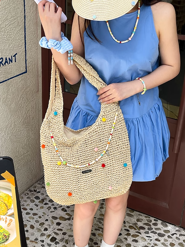 Colorful Straw Shoulder Bag X3265