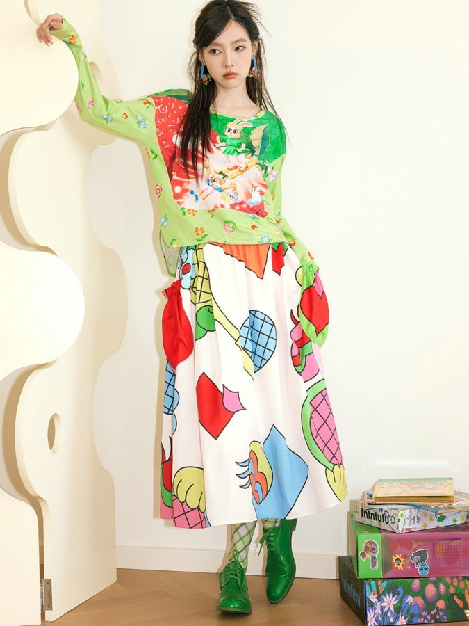 Colorful Graphic Flared Skirt X2703