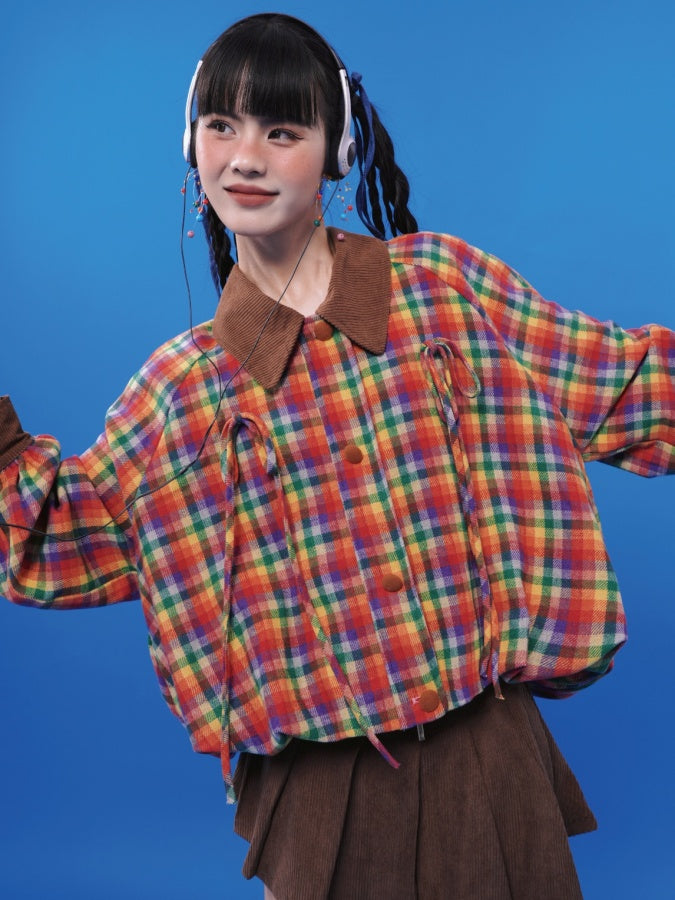 復古格紋夾克 X2846