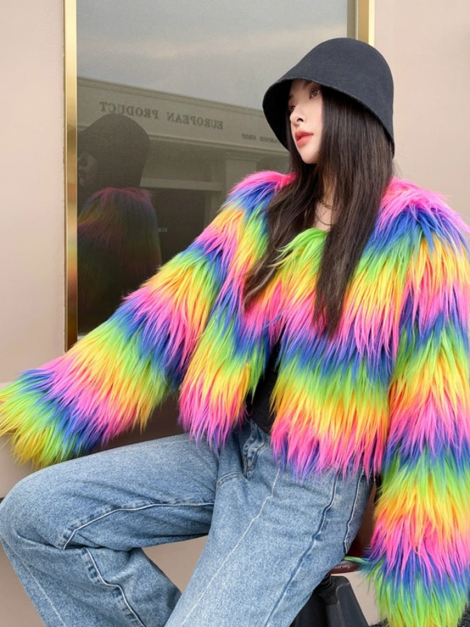 仿彩虹短版外套 X2635