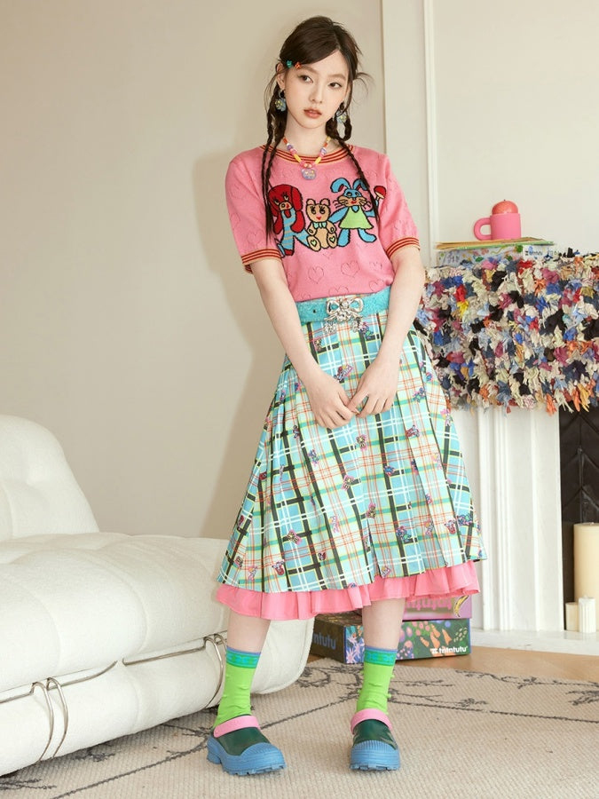 Fancy Check Pleated Skirt X2709