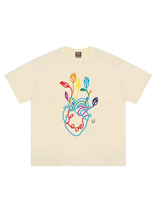 心形花朵圖案 T 卹 X2325