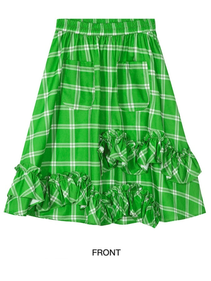 Checked Medium Flared Skirt X2854
