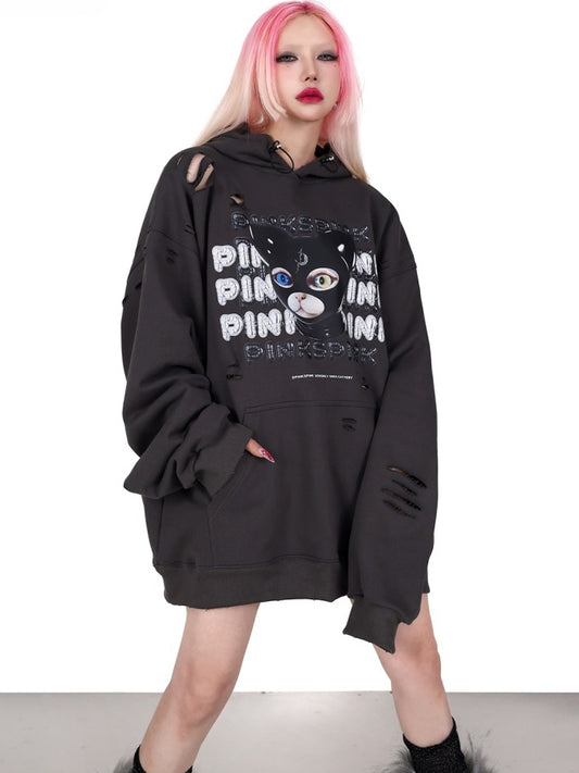 Cat motif face cover hoodie X2598