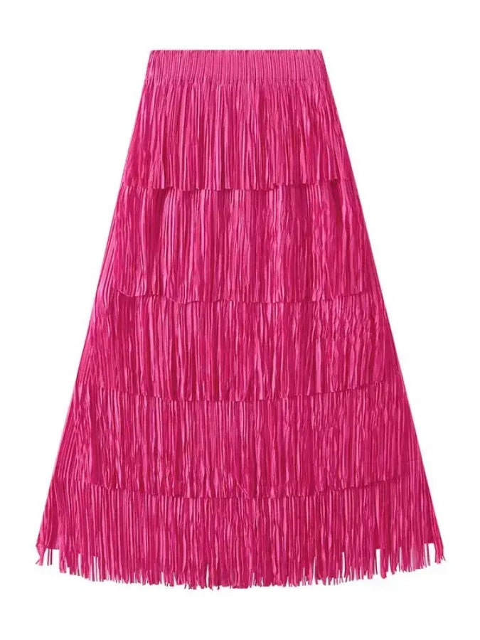 Tassel fringe long skirt X2761