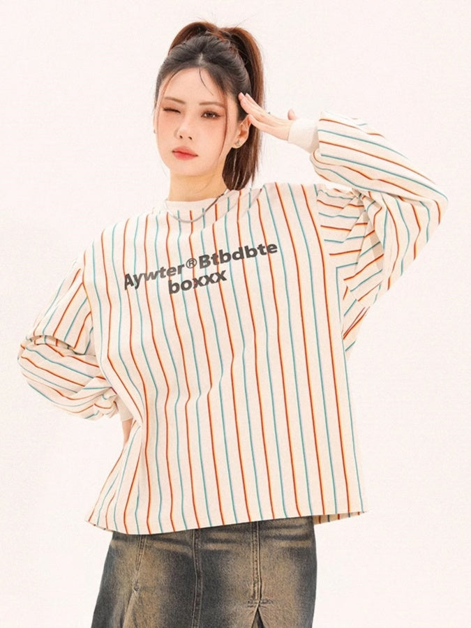 Y2K 彩色條紋套頭衫 X2671