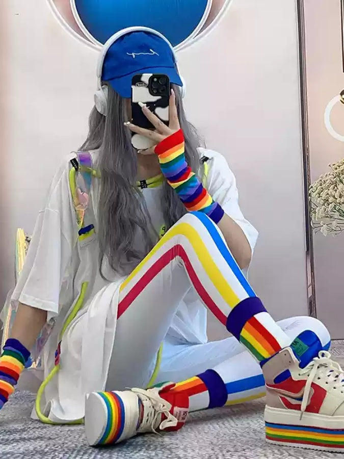 彩條紋修身緊身褲 X2863