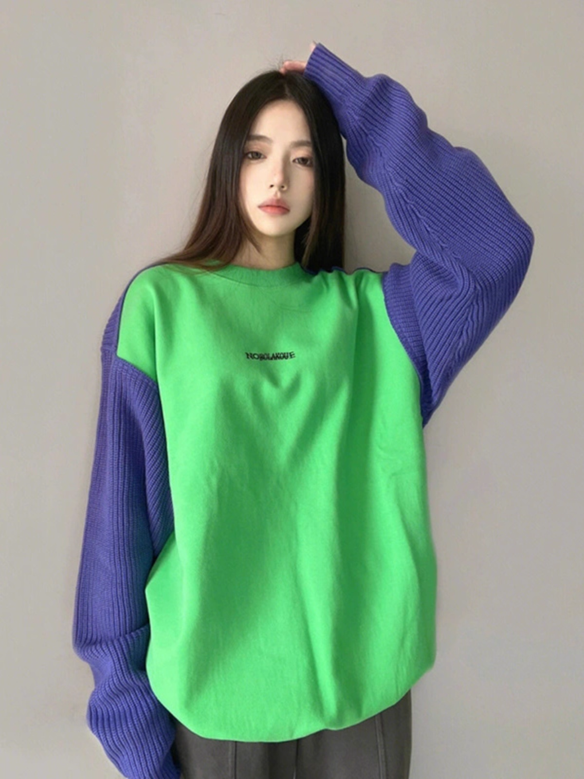 Green Colorblock Sweatshirt X3418