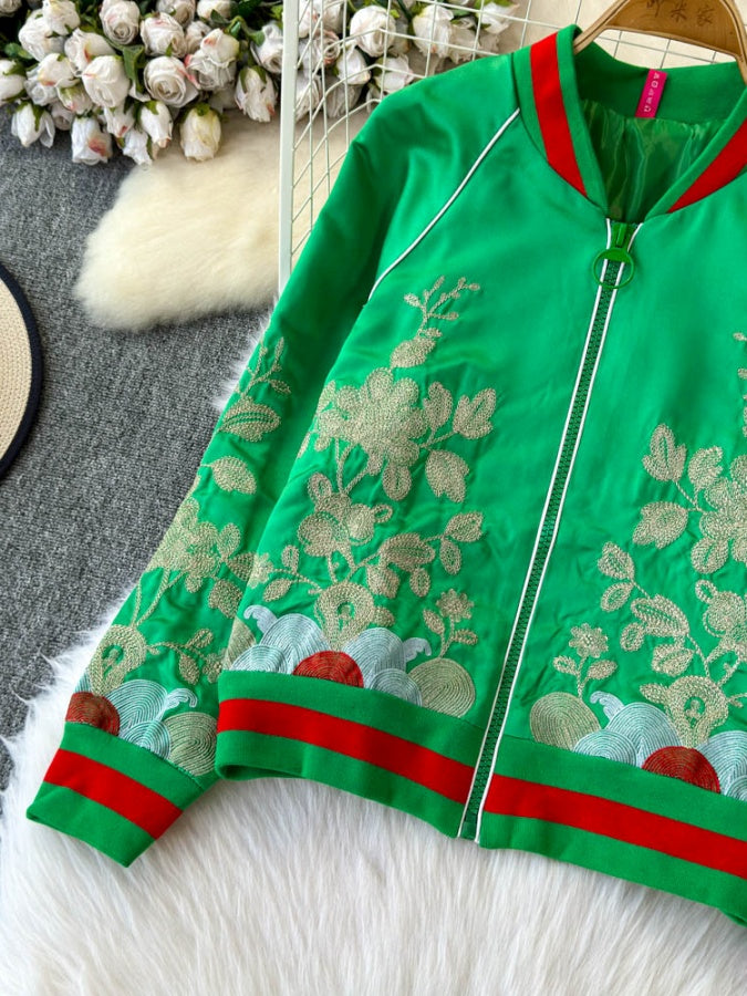 Flower Pattern Full Zip China Jacket X2908