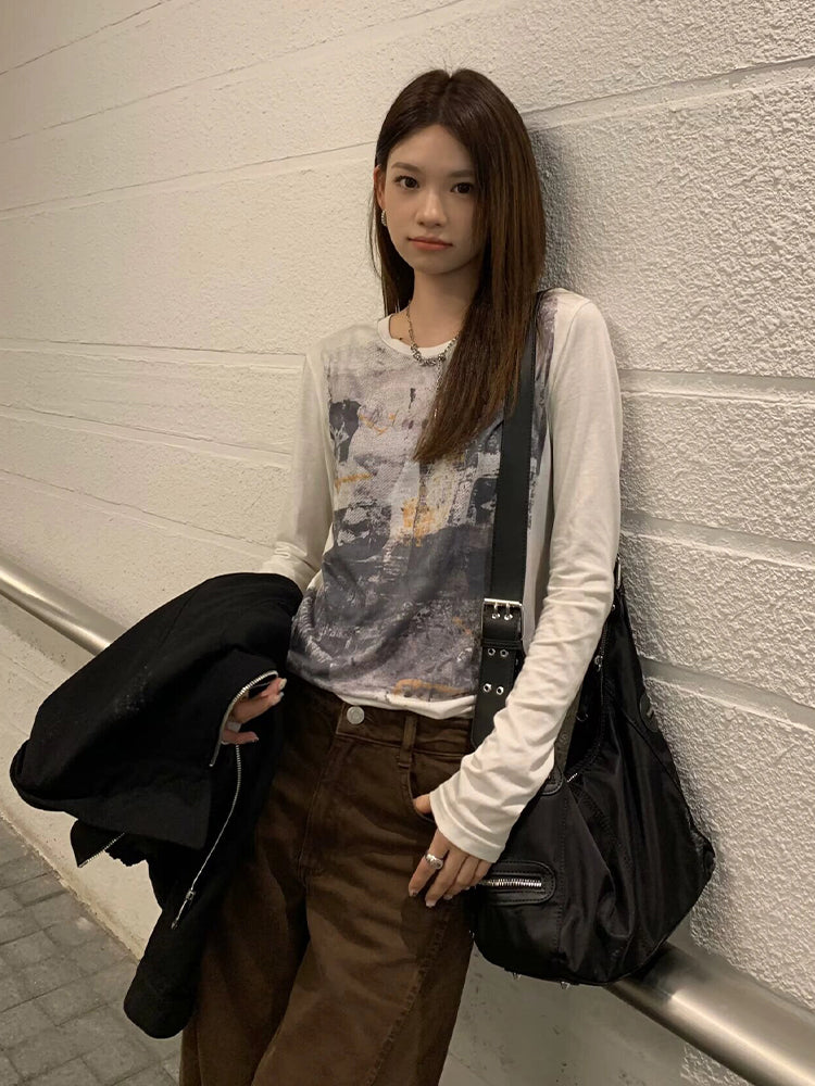 清涼洗水印花長袖襯衫 X3060