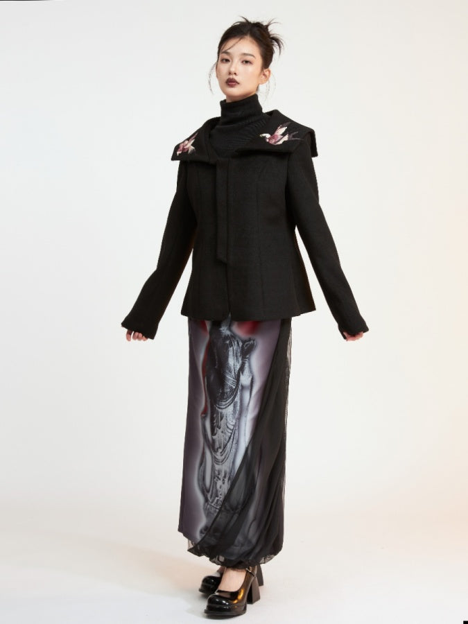 Printed Draped Mesh Skirt X2638