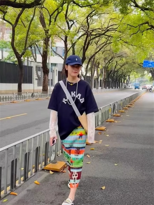 Colorful Pixel Print Pleated Skirt X3282