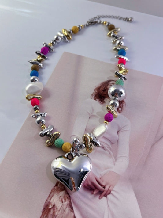 Colorful Beaded Heart Pendants X2675