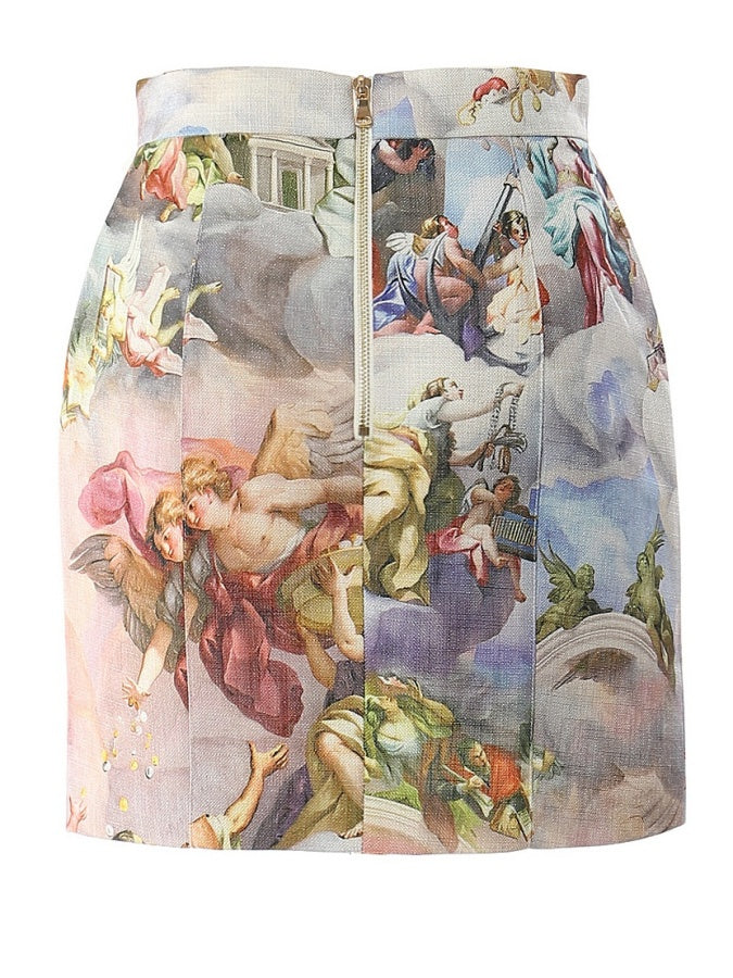 Antique art print mini skirt X2718