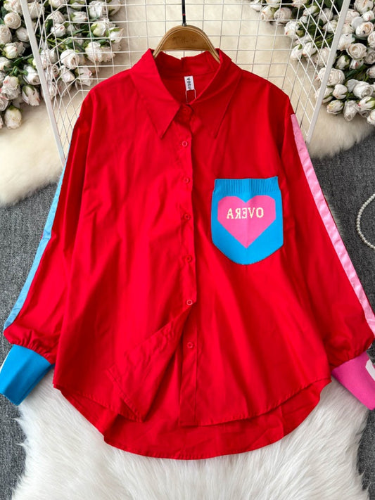 Asymmetrical pointed collar middle shirt X2928