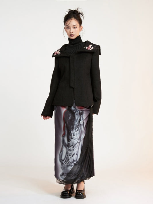 Printed Draped Mesh Skirt X2638