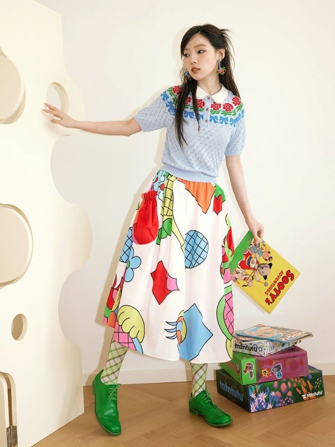 Colorful Graphic Flared Skirt X2703