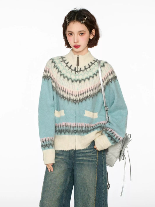 Fair Isle Zipper Cardigan X2926