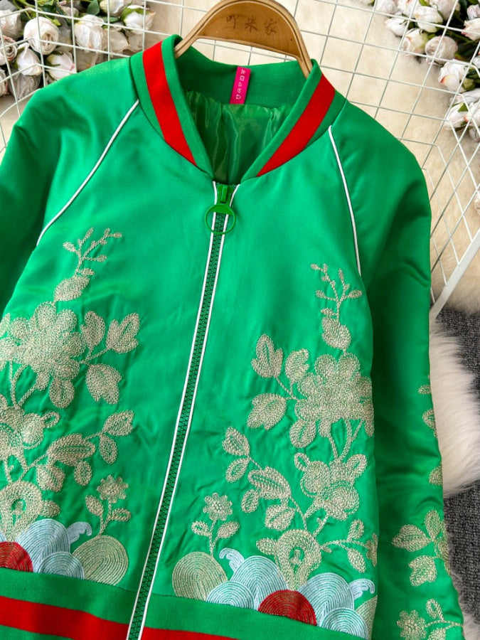 Flower Pattern Full Zip China Jacket X2908