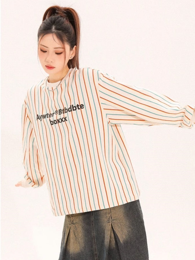 Y2K 彩色條紋套頭衫 X2671