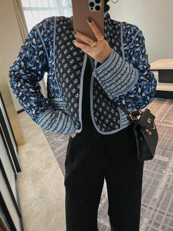雙面無領短版棉外套 X2925