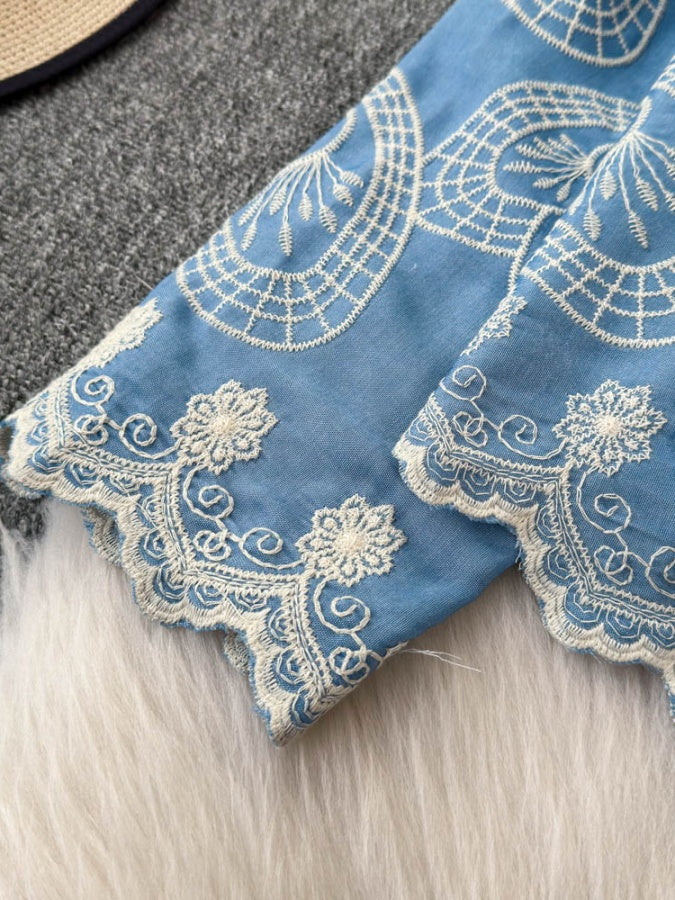 復古花朵刺繡獨特襯衫 X2930