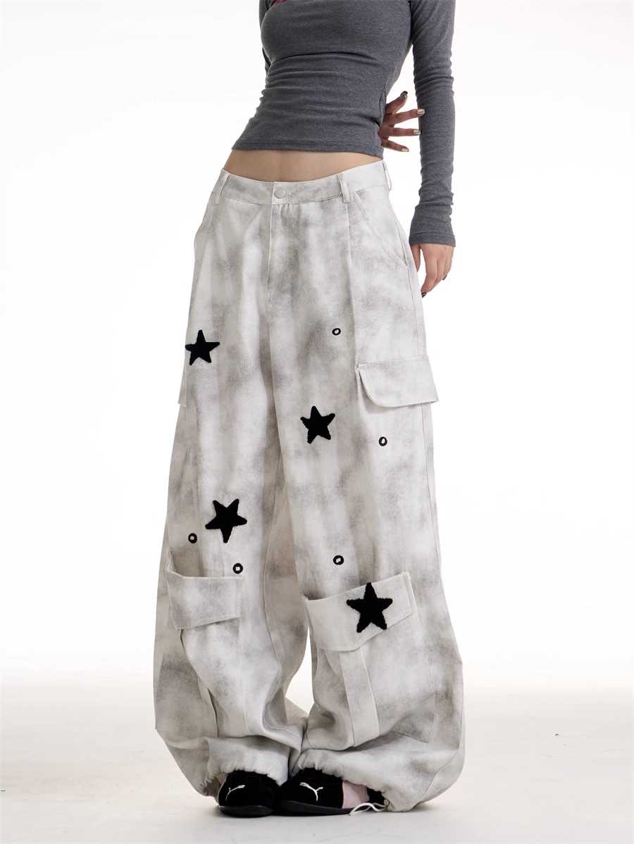 Vintage Retro Workwear Wide-Leg Pants X3388
