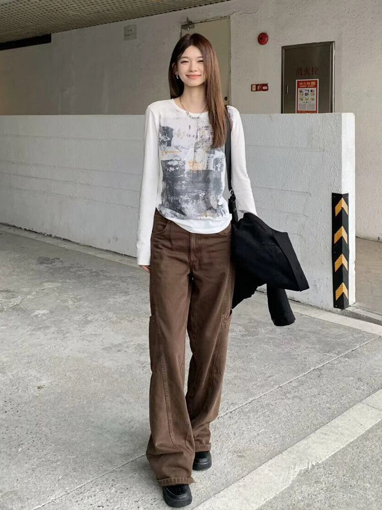 清涼洗水印花長袖襯衫 X3060