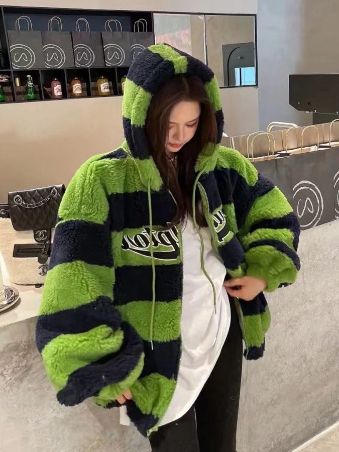 Boa 羊毛條紋派克大衣 X2585