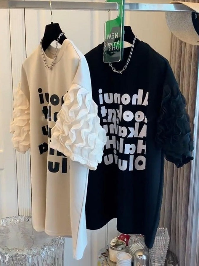 Ruffle sleeve logo T-shirt X2699