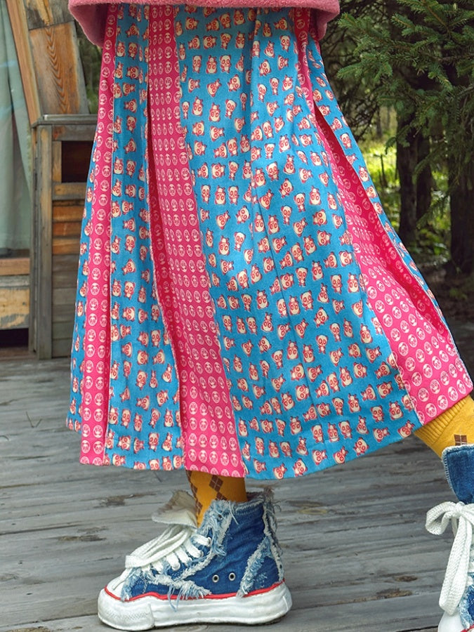 Panda Animal Pattern Colorful High Waist Pleated Skirt X2594