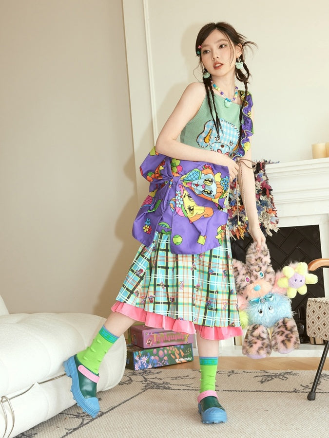 Fancy Check Pleated Skirt X2709