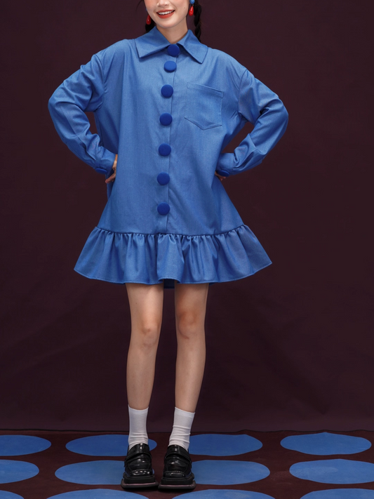 Covered Button Rainbow Plaid Vintage Short Dress X3393