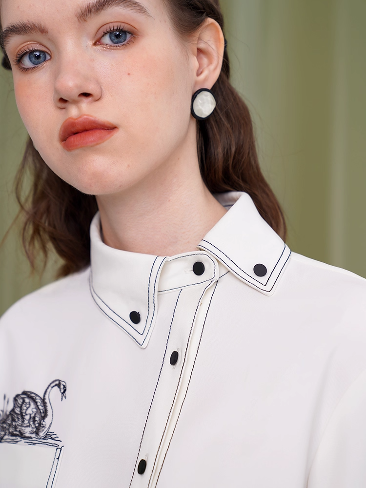 Embroidered Swan Shirt X3346