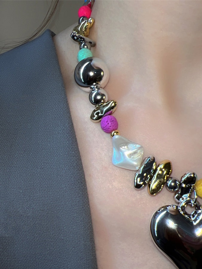 Colorful Beaded Heart Pendants X2675
