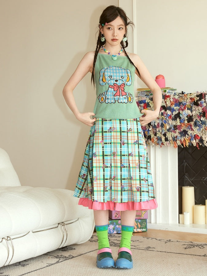 Fancy Check Pleated Skirt X2709