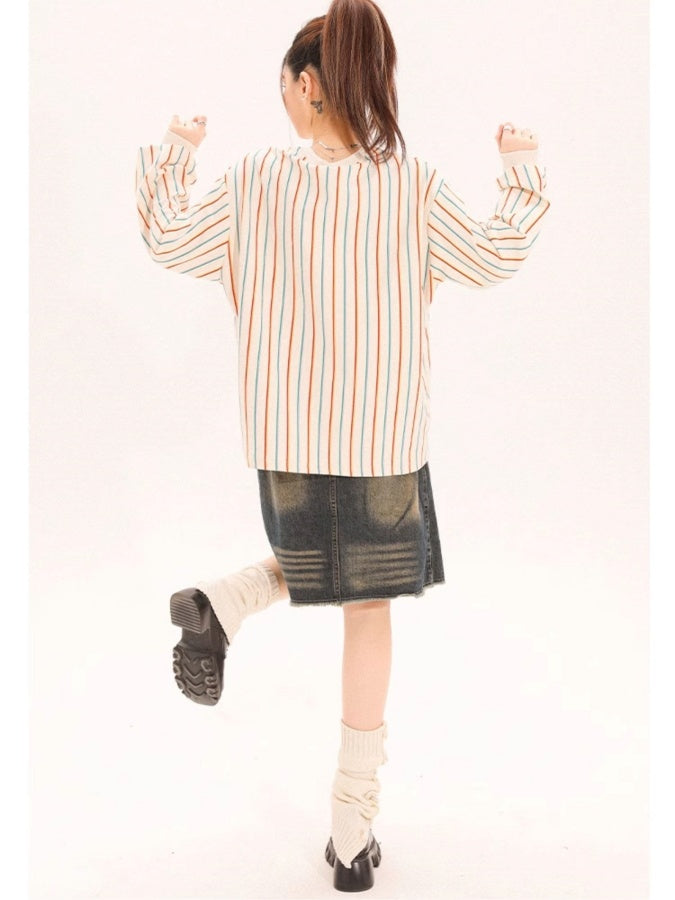 Y2K 彩色條紋套頭衫 X2671