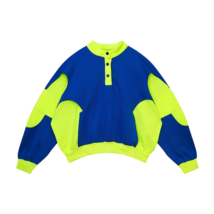 Blue × Neon Green Colorblock Hoodie X3414