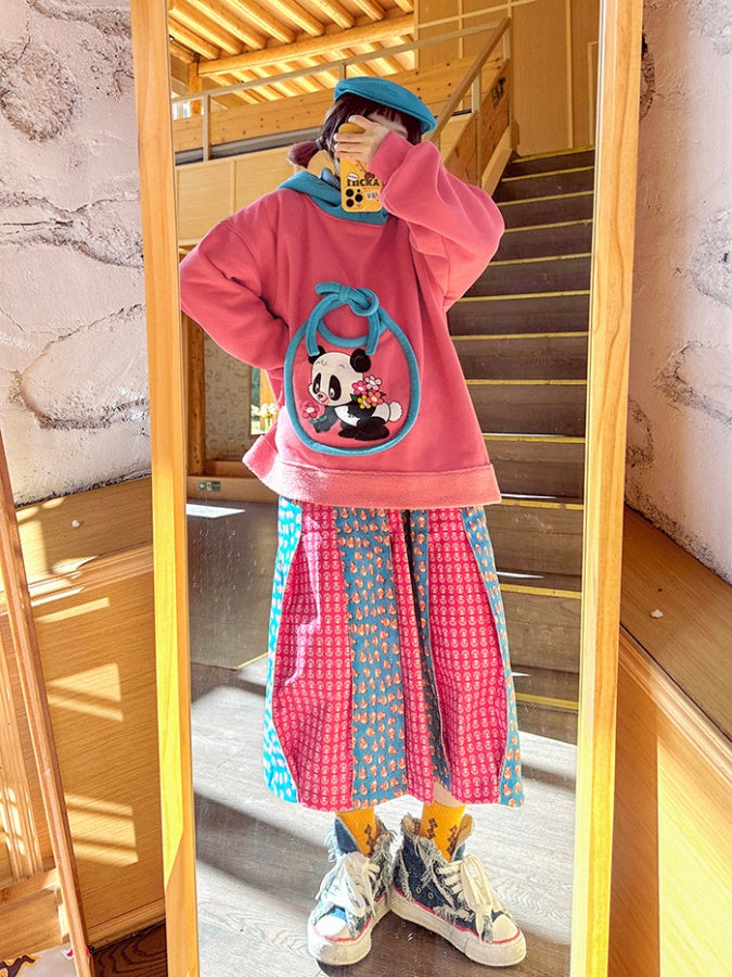 Panda Animal Pattern Colorful High Waist Pleated Skirt X2594