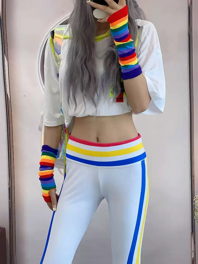 彩條紋修身緊身褲 X2863