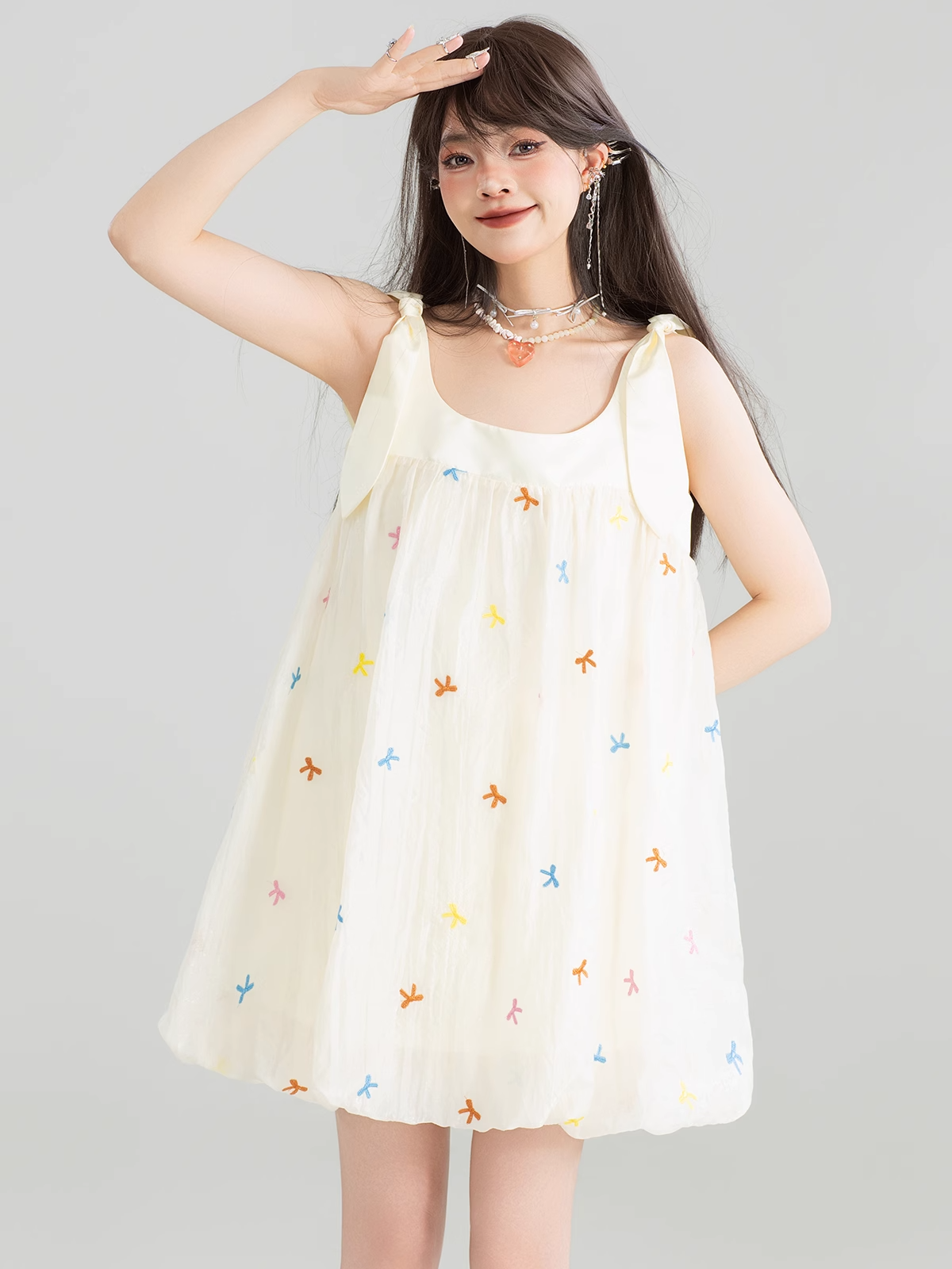Sleeveless Floral Embroidered Dress X3271