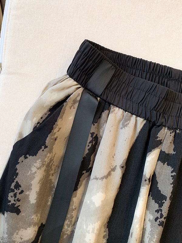 Chinese Style Ice Silk Wide-Leg Pants with Ribbon Tie X3236