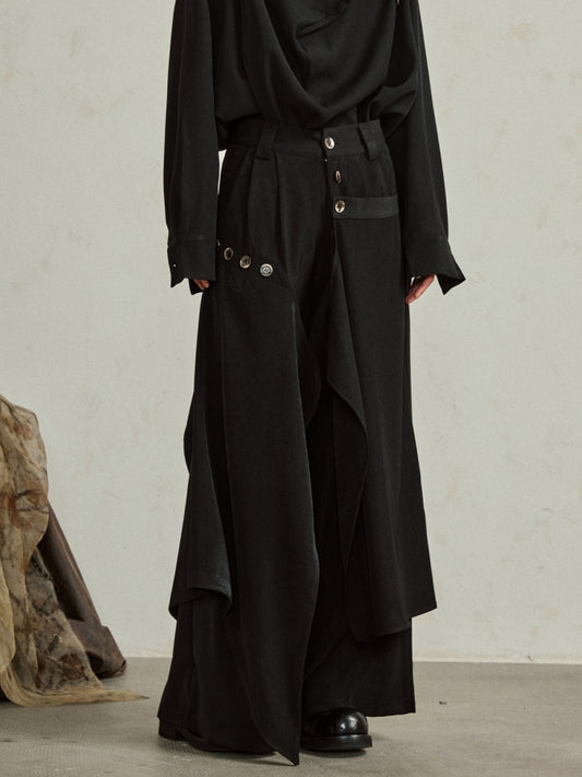 Asymmetrical faux piece two-piece pants X2951